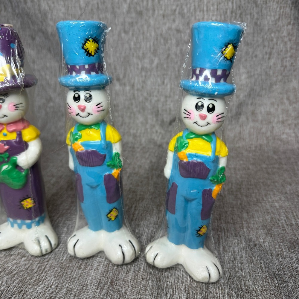 Vintage 1997 Accent International Easter Bunny Candles Set of 4 Purple Blue Wax - Picture 5 of 7